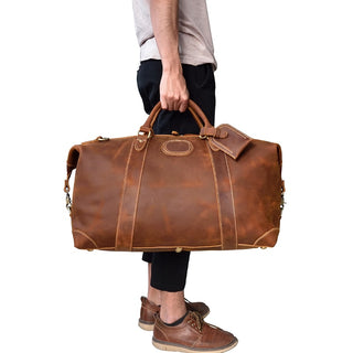 100% Genuine Crazy Horse Leather Men Travel Bags With Rivet Big HandBag For Male Cowhide Duffel Bag Mans Travelling Bag luxury