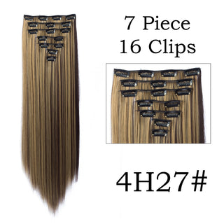 24Inchs 16 Clips in Hair Extensions Long Straight Hairstyle Synthetic Blonde Black Hairpieces Heat Resistant False Hair