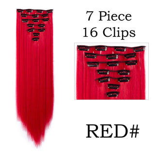 24Inchs 16 Clips in Hair Extensions Long Straight Hairstyle Synthetic Blonde Black Hairpieces Heat Resistant False Hair