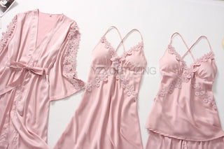 5PCS Robe Suit Satin Women Nightwear Lace Kimono Gown Bridal Wedding Bathrobe Set Sexy Pajamas V-Neck Sleepwear Lounge Lingerie