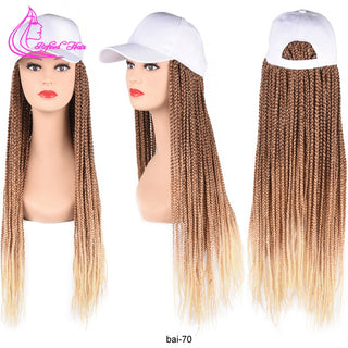 Box Braids Baseball Cap Wig 24inch Long Synthetic Braid Wigs Hat with Braiding Hair Extensions For Black Women Adjustable Size