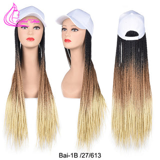 Box Braids Baseball Cap Wig 24inch Long Synthetic Braid Wigs Hat with Braiding Hair Extensions For Black Women Adjustable Size