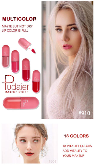 Pudaier Matte Liquid Lipstick Waterproof Professional Makeup Full Portable Lip Glaze for Make Up Tint Lip Gloss Mini Cosmetic