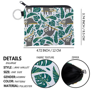 Jomtokoy Cute Sloth printing waterproof Purse Card Key Pouch Small Zipper Coin Purse Card Holder Mini square wallet