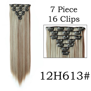 24Inchs 16 Clips in Hair Extensions Long Straight Hairstyle Synthetic Blonde Black Hairpieces Heat Resistant False Hair