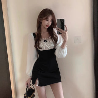 Women Spring Sexy Puff Sleeve Slim Mini Fashion Korean Style Dress