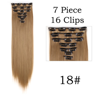 24Inchs 16 Clips in Hair Extensions Long Straight Hairstyle Synthetic Blonde Black Hairpieces Heat Resistant False Hair