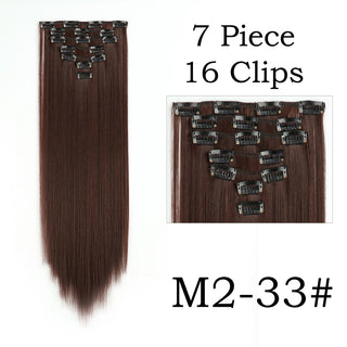 24Inchs 16 Clips in Hair Extensions Long Straight Hairstyle Synthetic Blonde Black Hairpieces Heat Resistant False Hair