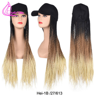 Box Braids Baseball Cap Wig 24inch Long Synthetic Braid Wigs Hat with Braiding Hair Extensions For Black Women Adjustable Size