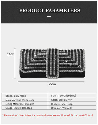 Black Clutch Purse and Handbag with Rhinestone Women