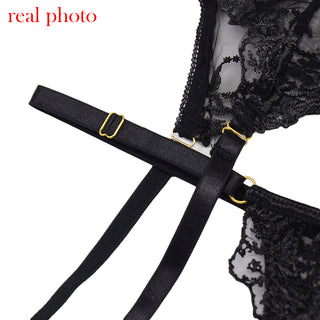 Ellolace Lace Lingerie Embroidery Women&#39;s Underwear Transparent Erotic Push Up Bra And Panty Set Black Fancy Garters Intimate