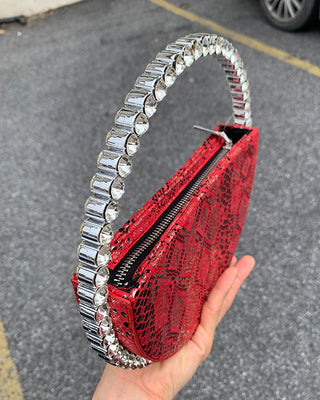 Luxury Colored Diamond Half Moon Women Purses and Handbags Evening Bag Serpentine Designer Party Clutch Bag Chic Wedding Bag