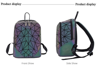 New Women Backpack Geometric Folding Bag Small Students School Bags For Teenage Girls Luminous Backpacks Hologram Daily Backpack