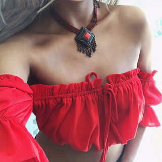 Crop Tops Women 2020 Summer Lantern Sleeve Sexy Strapless Beach Tops Red Black White Ruched Crop Top Tank Top Croptop Clothing