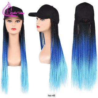 Box Braids Baseball Cap Wig 24inch Long Synthetic Braid Wigs Hat with Braiding Hair Extensions For Black Women Adjustable Size