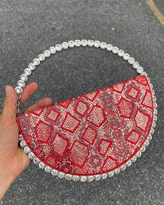 Luxury Colored Diamond Half Moon Women Purses and Handbags Evening Bag Serpentine Designer Party Clutch Bag Chic Wedding Bag