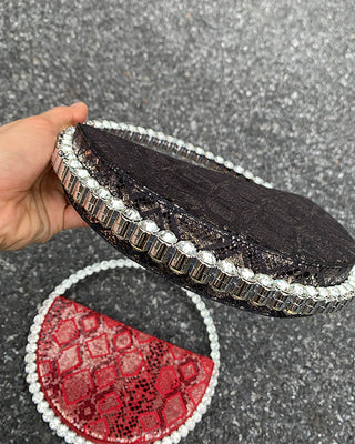 Luxury Colored Diamond Half Moon Women Purses and Handbags Evening Bag Serpentine Designer Party Clutch Bag Chic Wedding Bag