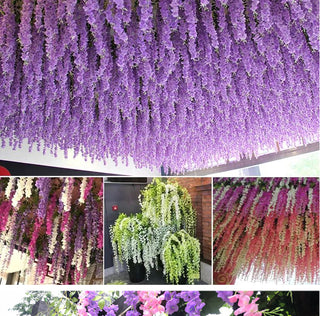 12 peces de glicines de flors artificials de rattan arc de corona de casament, jardí de casa, decoració d'oficina, penjoll, decoració de paret de plantes