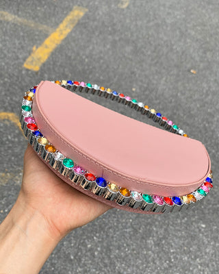 Luxury Colored Diamond Half Moon Women Purses and Handbags Evening Bag Serpentine Designer Party Clutch Bag Chic Wedding Bag