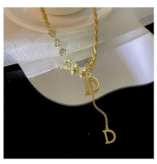 Design Sense Micro Setting Zircon D Letter Pendant Long Necklace Winter Sweater Chain Fashion Jewelry For Woman Girls Party Gift