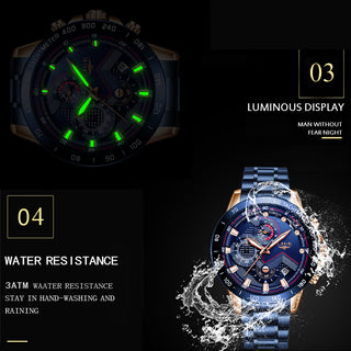 LIGE Men Watches Top Brand Luxury Stainless Steel Blue Waterproof Quartz Watch Men Fashion Chronograph Male Sport Military Watch