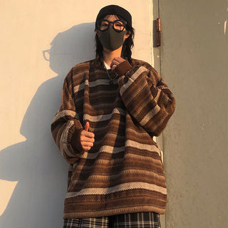 Unisex oversized Women Striped Kn Japanese