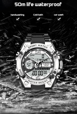 LIGE Digital Men Military Watch 50m Waterproof Wristwatch LED Quartz Clock Sport Watch Male Big Watches Men Relogios Masculino ALODIA STORE