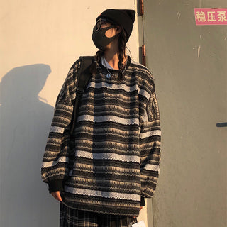 Unisex oversized Women Striped Kn Japanese