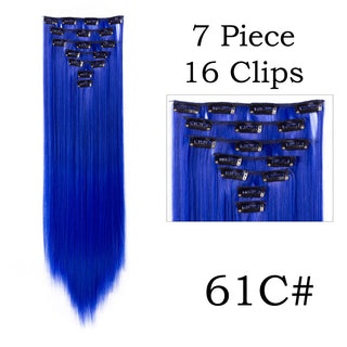 24Inchs 16 Clips in Hair Extensions Long Straight Hairstyle Synthetic Blonde Black Hairpieces Heat Resistant False Hair