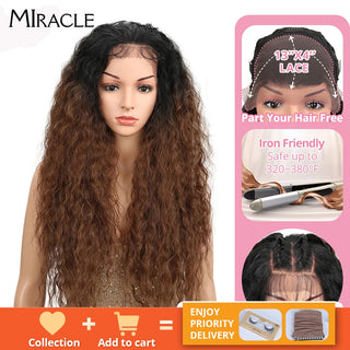 Perruca sintètica amb encaix frontal 13*4 Perruques afro arrissades Perruca cosplay Perruca amb encaix color ros per a dones Perruques naturals de 30 polzades Miracle Hair