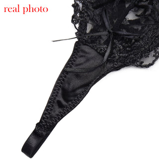 Ellolace Lace Lingerie Embroidery Women&#39;s Underwear Transparent Erotic Push Up Bra And Panty Set Black Fancy Garters Intimate