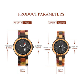 BOBO BIRD Luxury Wood Couple Watches for Men Watch Auto Date Man Watch for Women Handmade Quartz Wristwatch Relogio Masculino