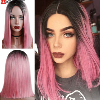 Wignee Straight Short Hair Synthetic Wigs For Women Heat Resistant Ombre Daily Soft Hair Glueless Daily Fiber Wigs Red Hair