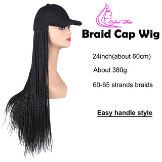 Box Braids Baseball Cap Wig 24inch Long Synthetic Braid Wigs Hat with Braiding Hair Extensions For Black Women Adjustable Size