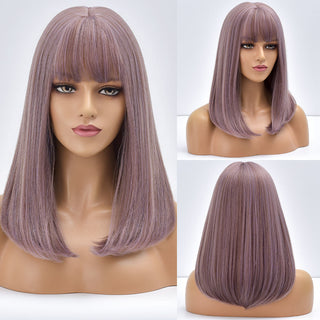 Blonde Ombre Long Straight Gold Synthetic Wig With Bangs For Black White Women Heat Resistant Fiber Daily Hair Cosplay Wigs