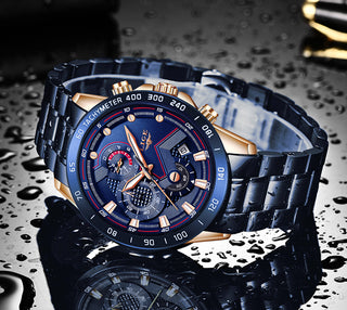 LIGE Men Watches Top Brand Luxury Stainless Steel Blue Waterproof Quartz Watch Men Fashion Chronograph Male Sport Military Watch