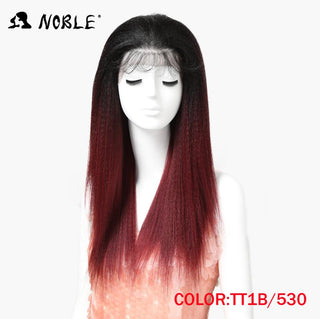 Noble Synthetic Lace Front Wig Long Kinky Straight Baby Hair 26 Inch Wigs For Black Women 0mbre wig Lace Front Synthetic Wigs