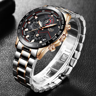 LIGE Men Watches Top Brand Luxury Stainless Steel Blue Waterproof Quartz Watch Men Fashion Chronograph Male Sport Military Watch