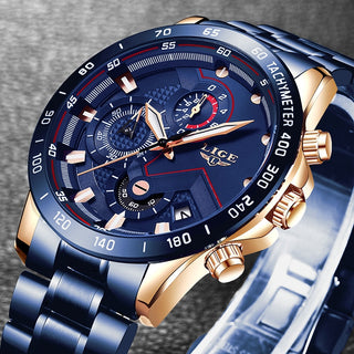 LIGE Men Watches Top Brand Luxury Stainless Steel Blue Waterproof Quartz Watch Men Fashion Chronograph Male Sport Military Watch