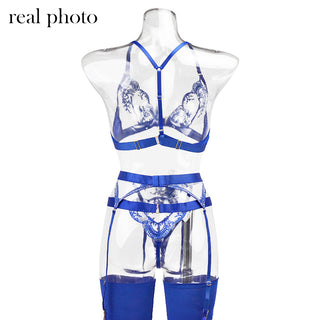 Echonight Sexy Women's Underwear Transparent Lingerie Embroidery Wireless Bra and Panty Set with Thongs Blue Lace Erotic Sets