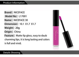 NICEFACE Lip Gloss Nude Matte Liquid Lipstick Lipgloss Waterproof Lip