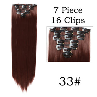 24Inchs 16 Clips in Hair Extensions Long Straight Hairstyle Synthetic Blonde Black Hairpieces Heat Resistant False Hair