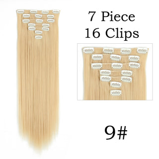 24Inchs 16 Clips in Hair Extensions Long Straight Hairstyle Synthetic Blonde Black Hairpieces Heat Resistant False Hair