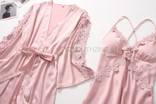 5PCS Robe Suit Satin Women Nightwear Lace Kimono Gown Bridal Wedding Bathrobe Set Sexy Pajamas V-Neck Sleepwear Lounge Lingerie