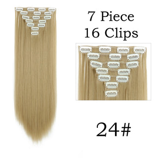 24Inchs 16 Clips in Hair Extensions Long Straight Hairstyle Synthetic Blonde Black Hairpieces Heat Resistant False Hair