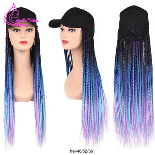 Box Braids Baseball Cap Wig 24inch Long Synthetic Braid Wigs Hat with Braiding Hair Extensions For Black Women Adjustable Size