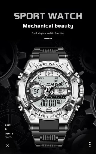 LIGE Digital Men Military Watch 50m Waterproof Wristwatch LED Quartz Clock Sport Watch Male Big Watches Men Relogios Masculino ALODIA STORE