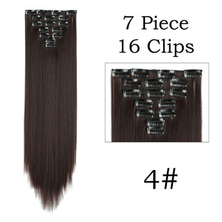 24Inchs 16 Clips in Hair Extensions Long Straight Hairstyle Synthetic Blonde Black Hairpieces Heat Resistant False Hair