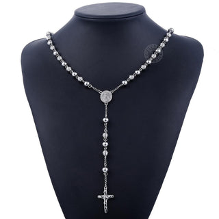 Davieslee Womens Men&#39;s Necklace Stainless Steel Chain Bead Rosary Long Necklace Jesus Christ Cross Prayer Jewelry DLKN434