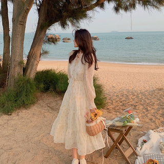 V-neck Elegant Sweet Dress Women Long Sleeve Chiffon Floral Dress Party Beach Dress for Females Korean Style 2021 Summer Chic ALODIA STORE